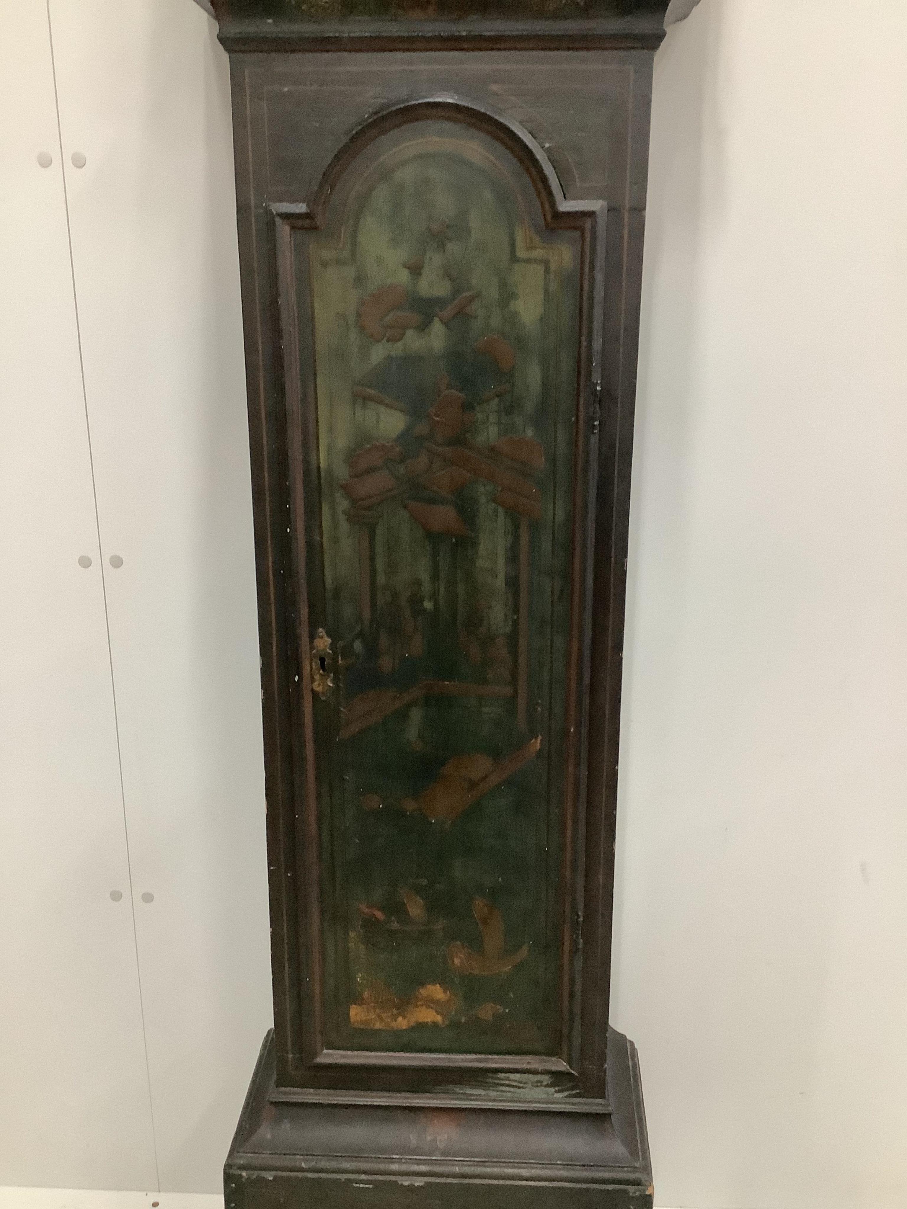 A George III blue japanned eight day longcase clock by William Presbury, Coventry, height 232cm. Condition - case fair, dial good